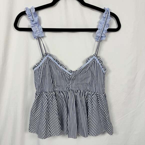 Zara Tops - Zara TRF Blue and White Striped Ruffle Strap Peplum Camisole Top Size M